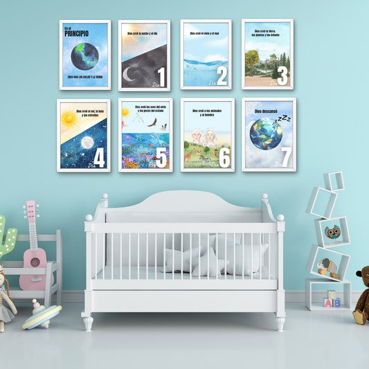 Los 7 Días de la Creación – Set de Posters para Niños (Descarga Inmediata)Tamaño: 8.5 x 11 pulgadas (tamaño carta)