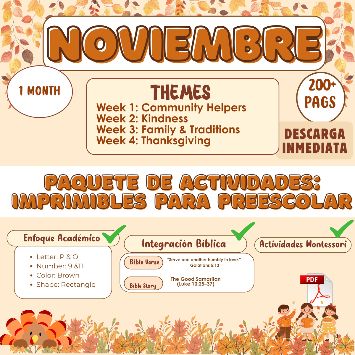Tema de Noviembre PDF, Actividades en inglés y español