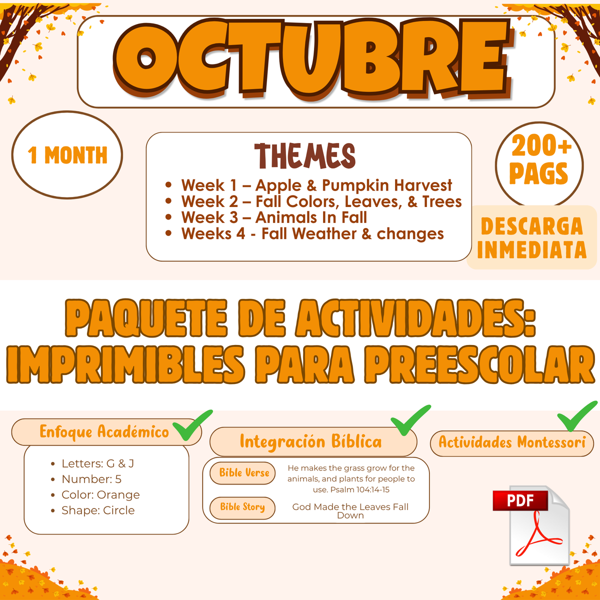 Tema de Octubre PDF, Actividades en inglés y español