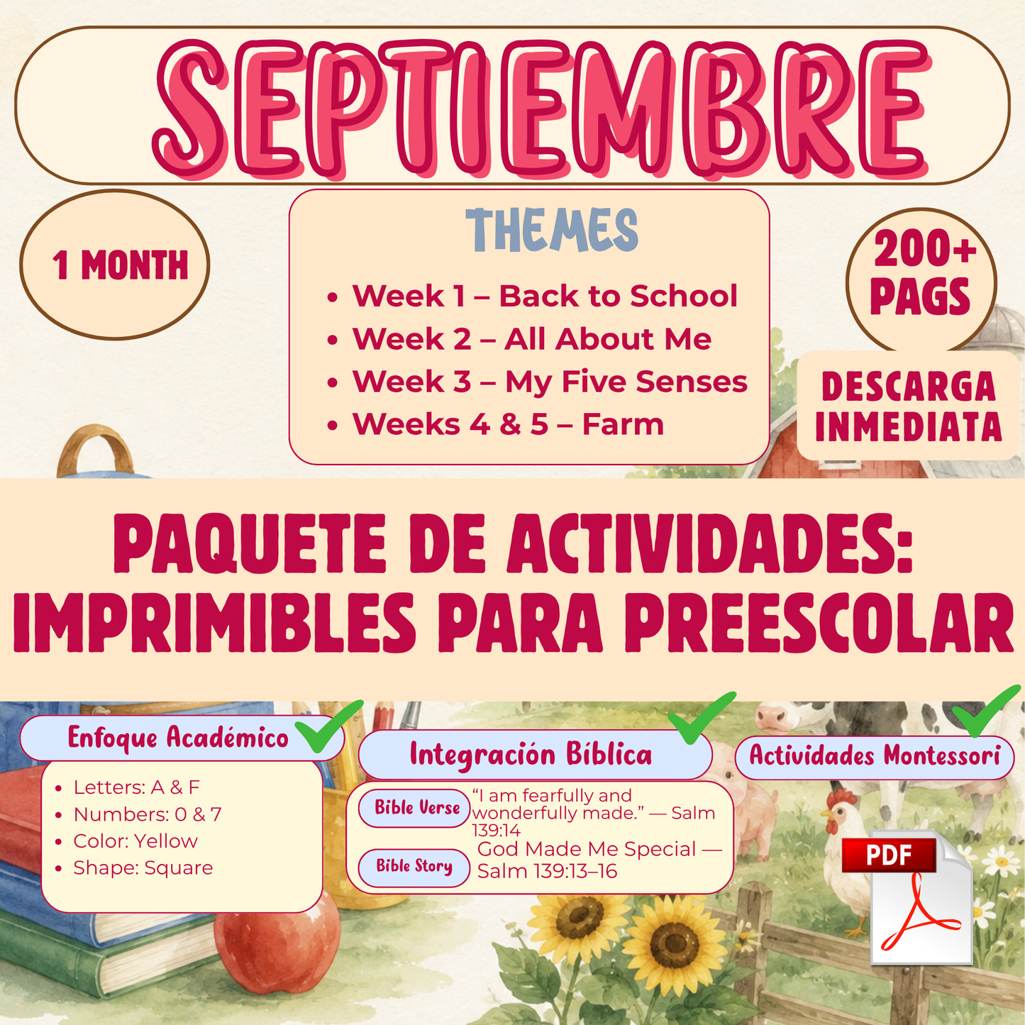 Tema de Septiembre PDF, Actividades en inglés y español