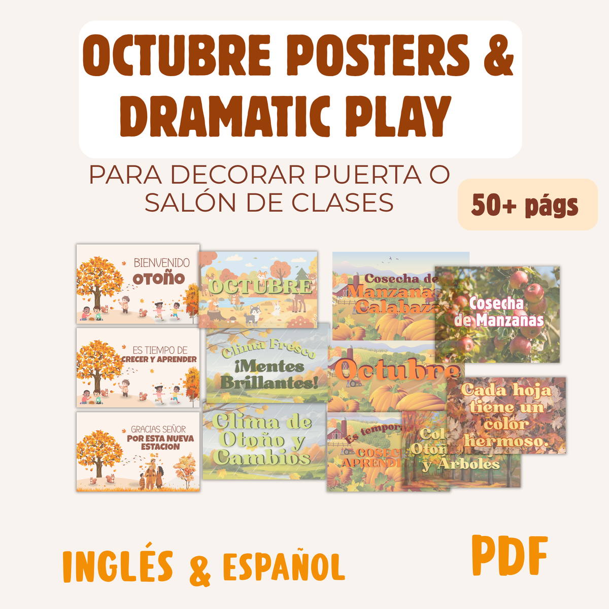 Poster para decorar puerta o salón de clases Octubre (PNG)