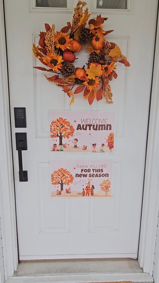 Poster de otoño/Tamaño 17x11" Bilingüe Inglés- Español. Para decoración-Puerta.