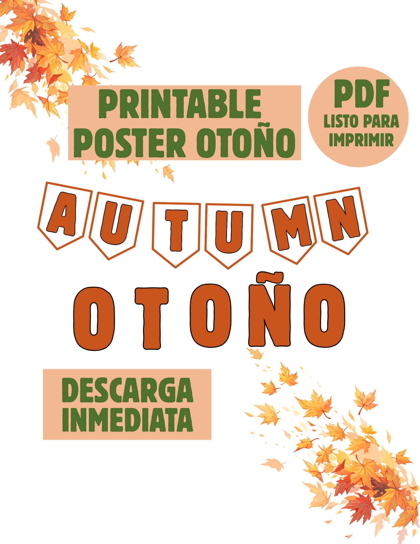 Póster Bilingüe de Otoño / Fall – Decoración de Aula. Imprimible. Descarga inmediata.