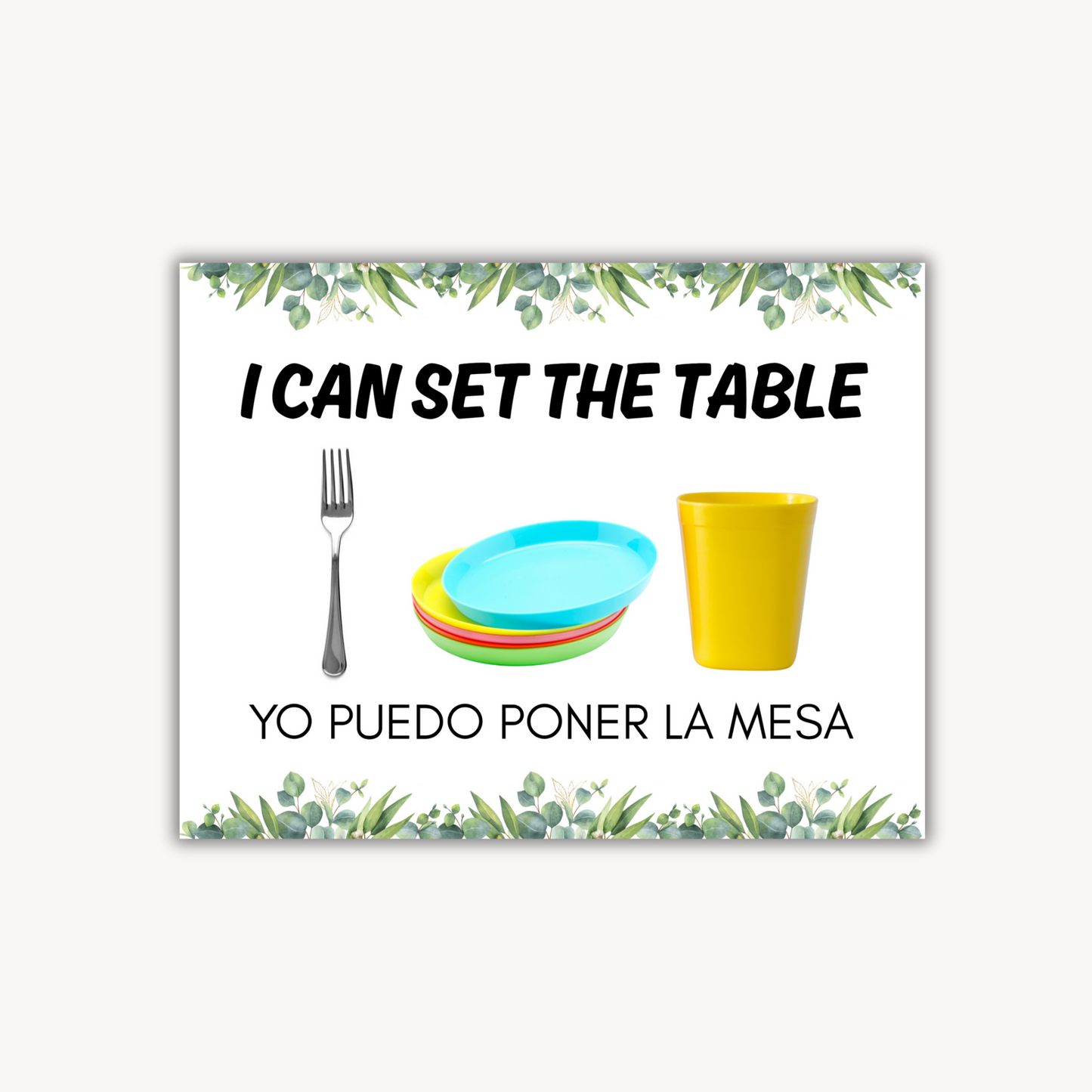 Etiquetas/Labels Bilingüe para el área de comer. Con imágenes reales.Descarga PDF. Listo para imprimir.