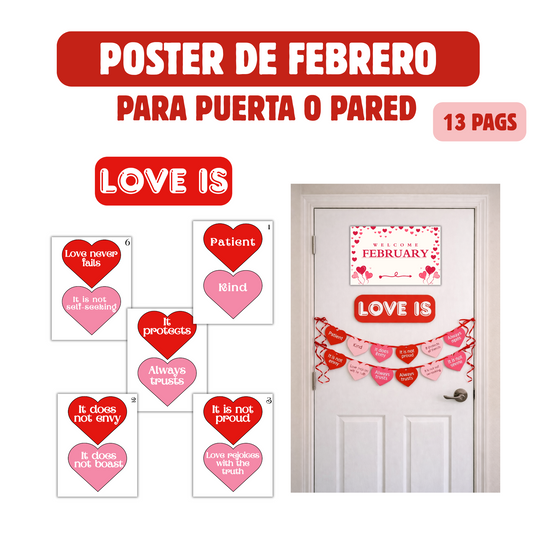 Diseño de Poster de Febrero para puerta o pared para descargar e imprimir (tamaño 11x17) Inglés y Español