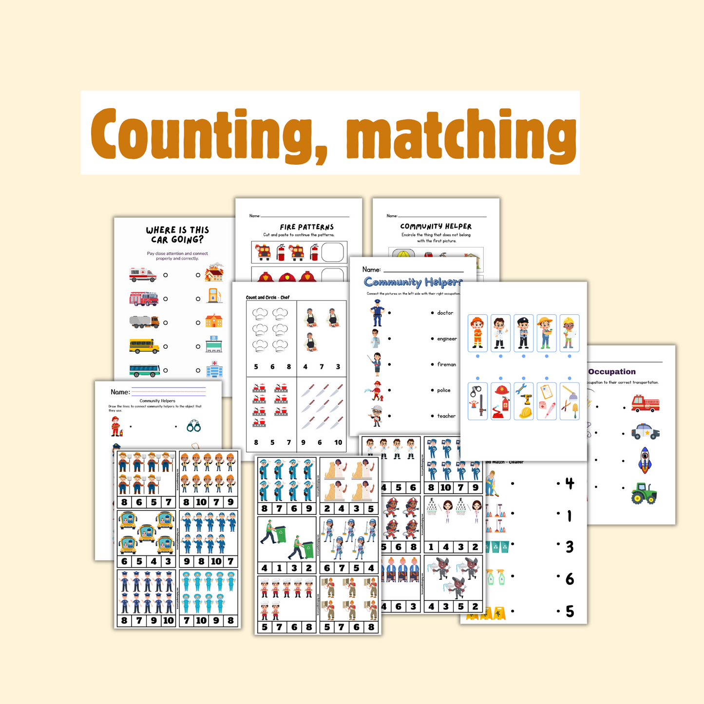 Community helpers & Kindness (2 weeks) November Theme worksheets. Pdf, descarga inmediata.