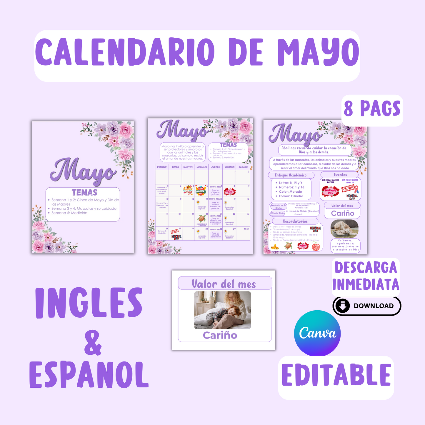 Calendario de Mayo (para mural de padres) Editable
