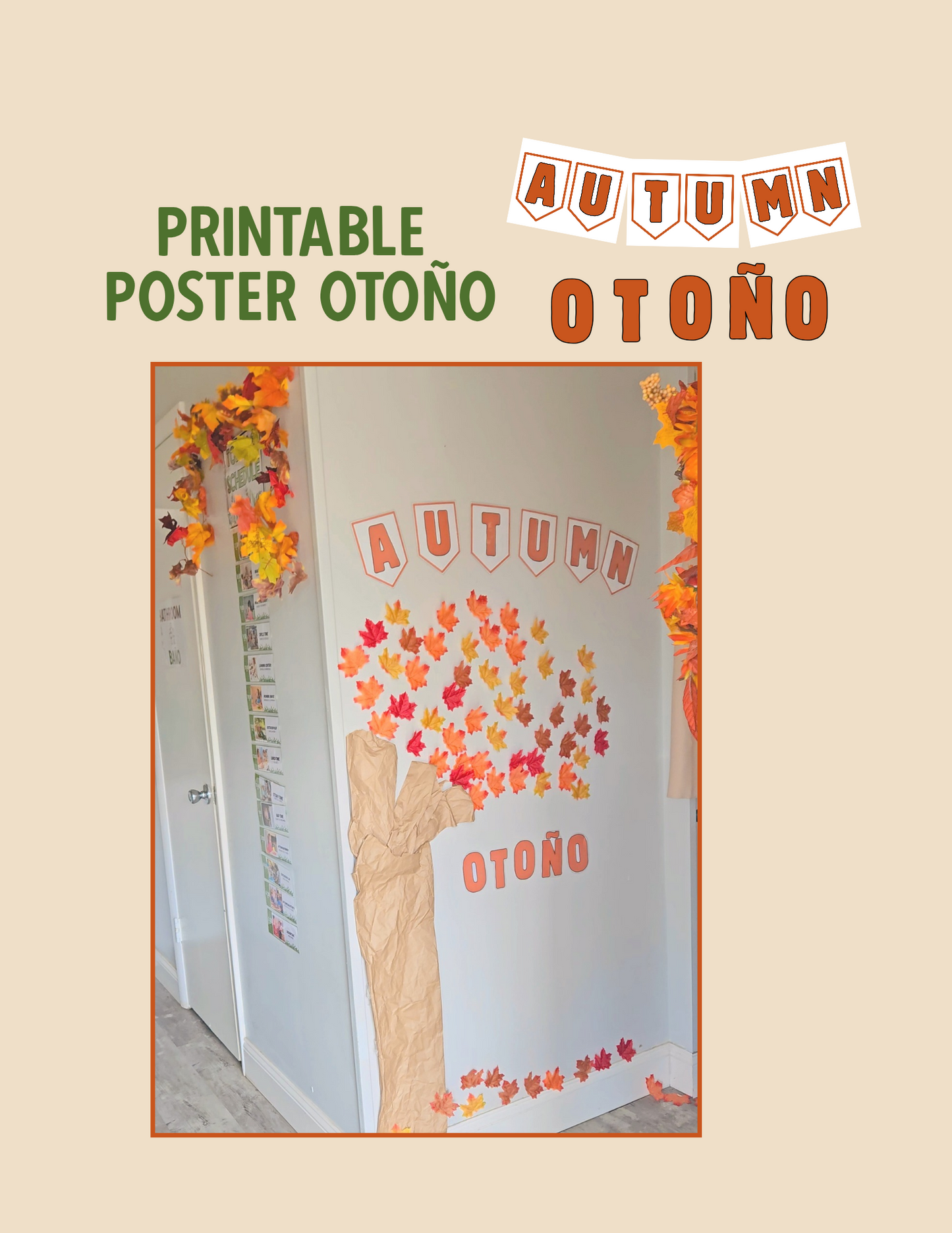 Póster Bilingüe de Otoño / Fall – Decoración de Aula. Imprimible. Descarga inmediata.