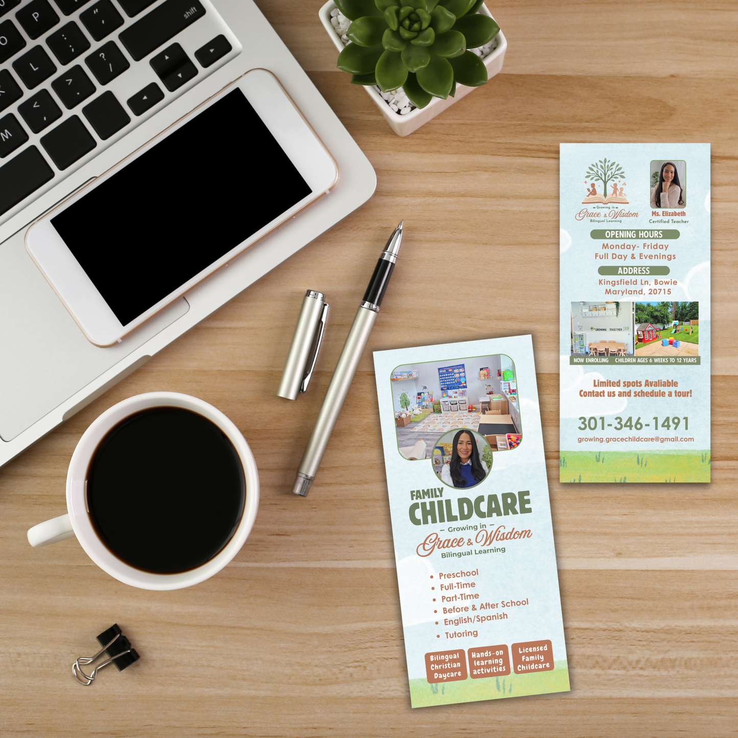 Flyer Vertical para promocionar Guarderías, Maestras, babysitter, emprendimiento, negocio| Plantilla Editable Canva (4x9 in)