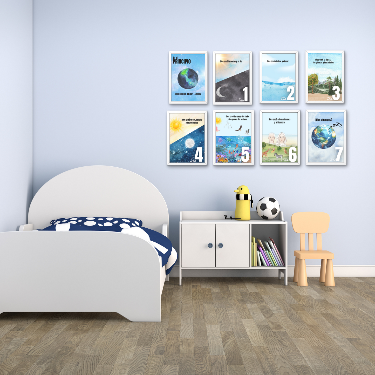 Cartel digital/descargable de "LA CREACION"  CUADROS-FRAME para escuela biblica o habitacion de niños