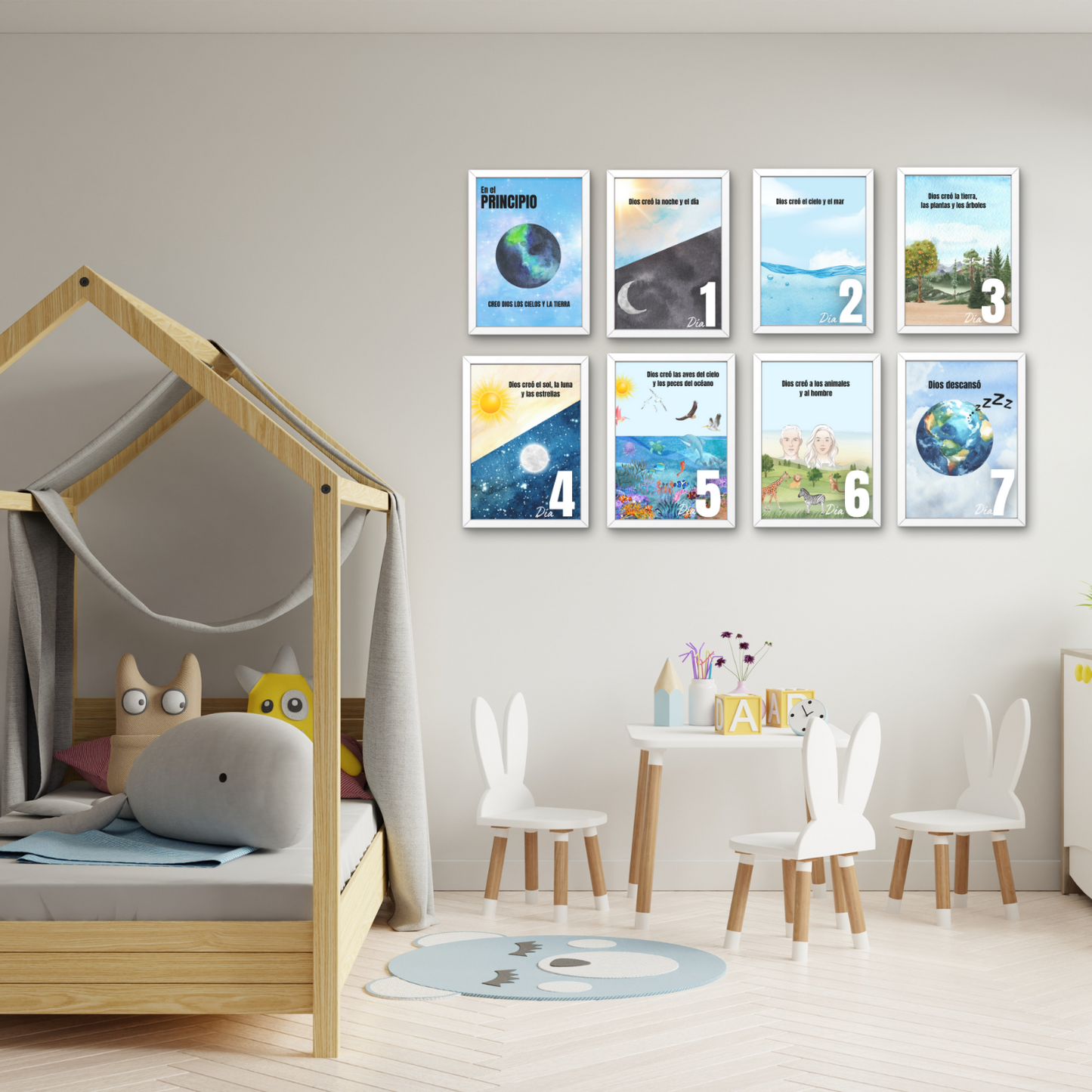 Cartel digital/descargable de "LA CREACION"  CUADROS-FRAME para escuela biblica o habitacion de niños