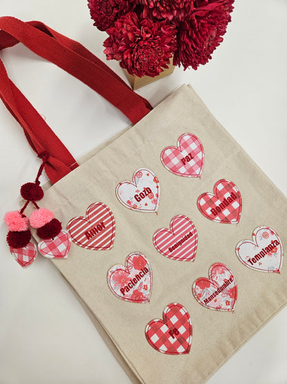 Tote bag de corazones "fruto del Espíritu"