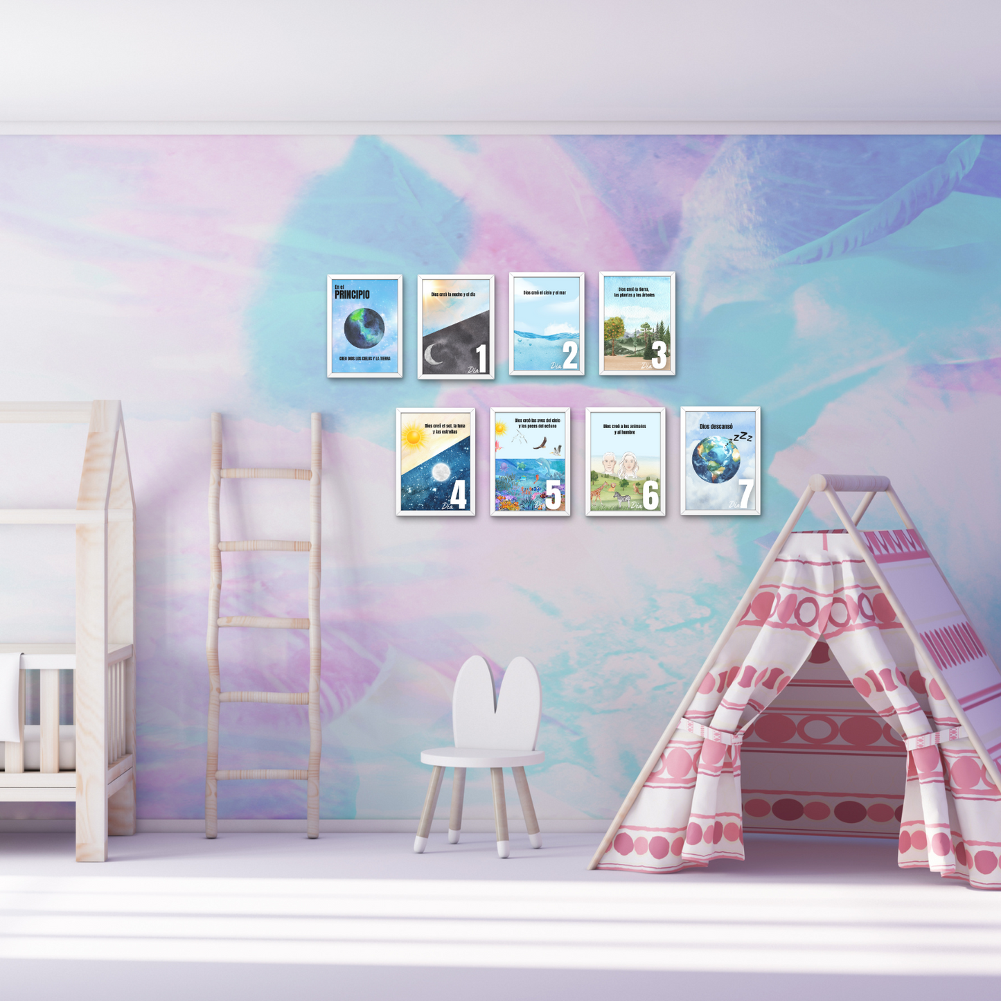 Cartel digital/descargable de "LA CREACION"  CUADROS-FRAME para escuela biblica o habitacion de niños