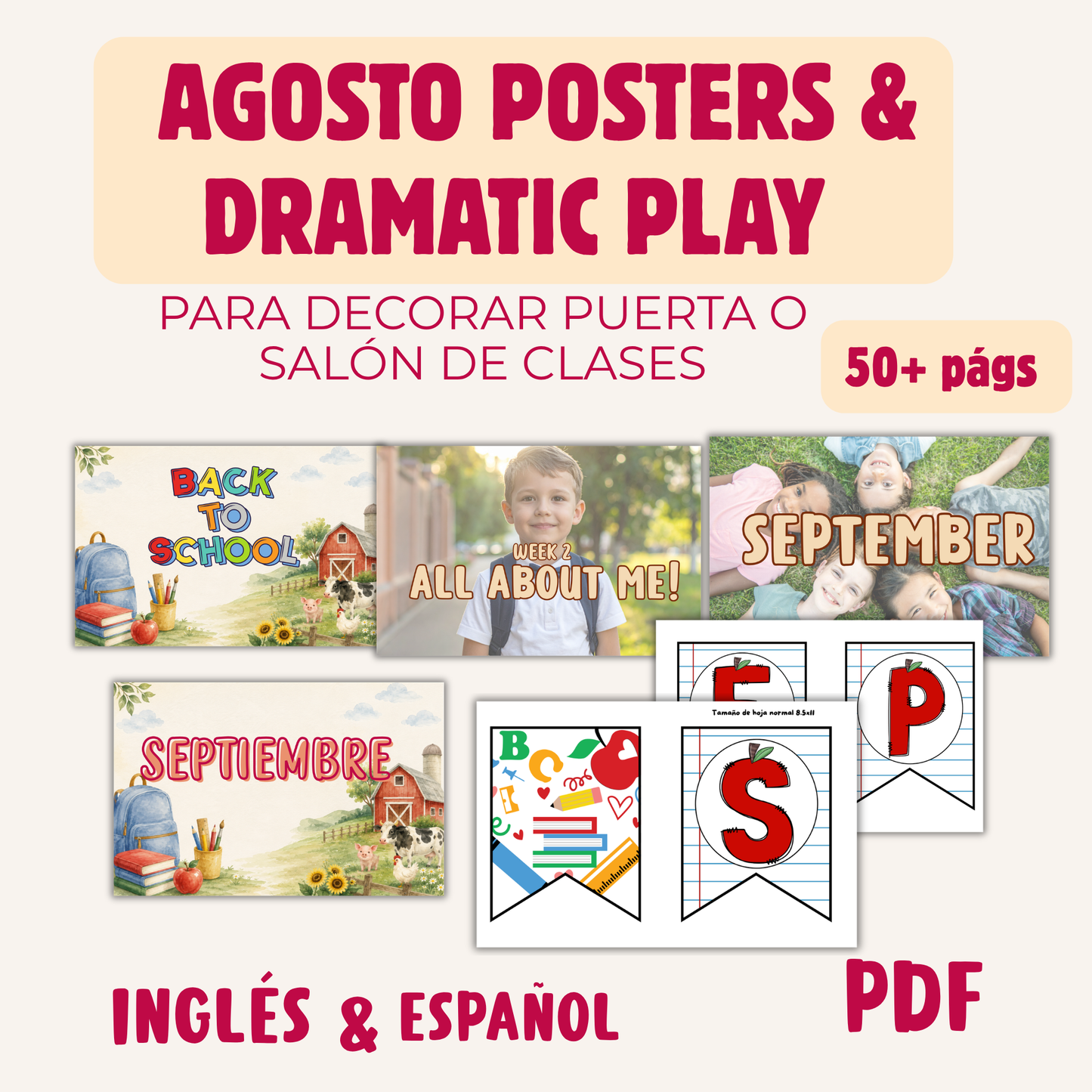Poster para decorar puerta o salón de clases Septiembre (PNG)