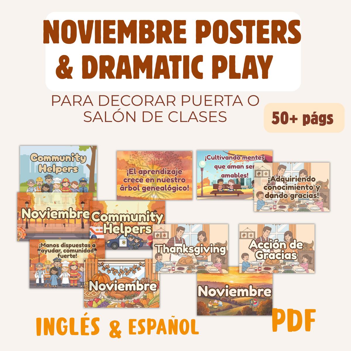 Poster para decorar puerta o salón de clases Noviembre (PNG)