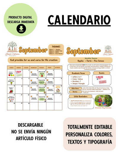 Editable September Calendar & Monthly Newsletter | English & Spanish | Digital Download
