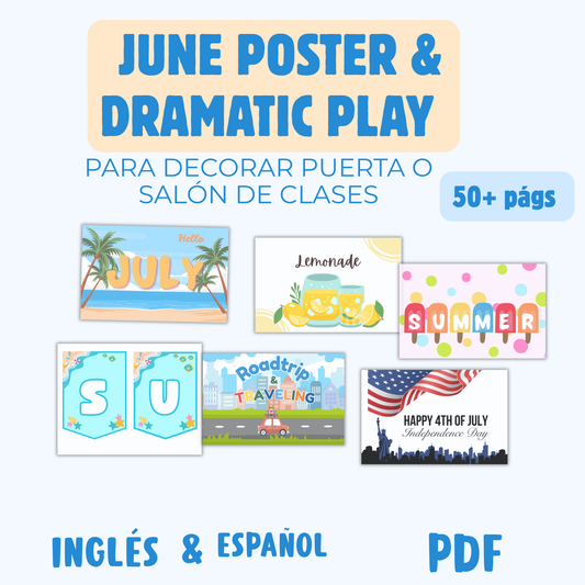 Poster & Dramatic Play de Julio para decorar Salón de Clases