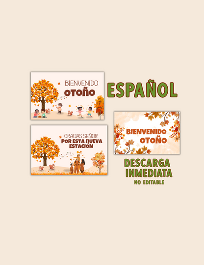Poster de otoño/Tamaño 17x11" Bilingüe Inglés- Español. Para decoración-Puerta.