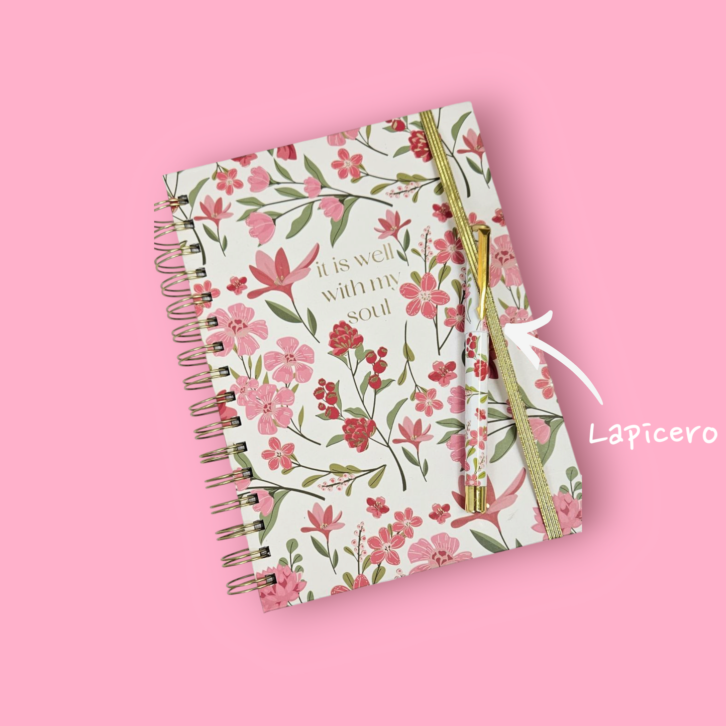 Agenda floreada "Dios le hace bien a mi alma "incluye lapicero"