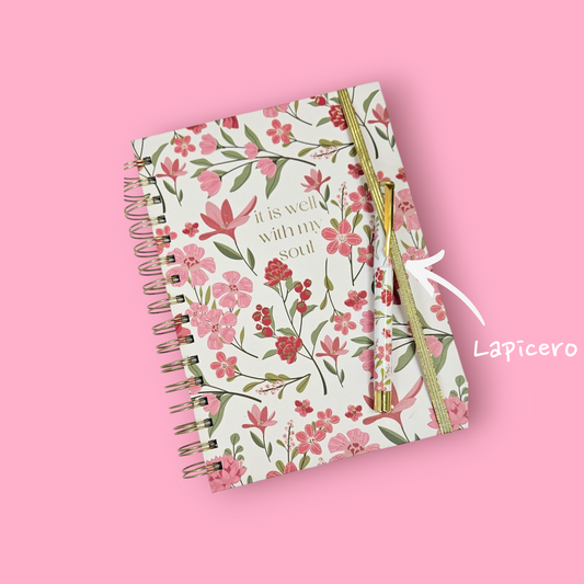 Agenda floreada "Dios le hace bien a mi alma "incluye lapicero"