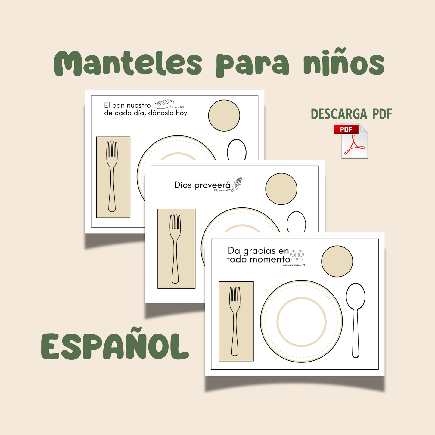 Diseño de Manteles para descargar, imprimir y plastificar. Como poner la mesa (Edicativo) bilingüe