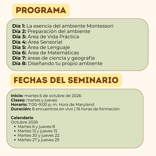 Seminario Intensivo Montessori (8 encuentros en vivo por Zoom)