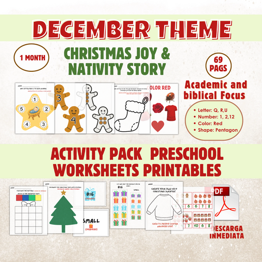 Christmas Joy & Nativity Theme activitie pack preeschool worksheets printable pdf