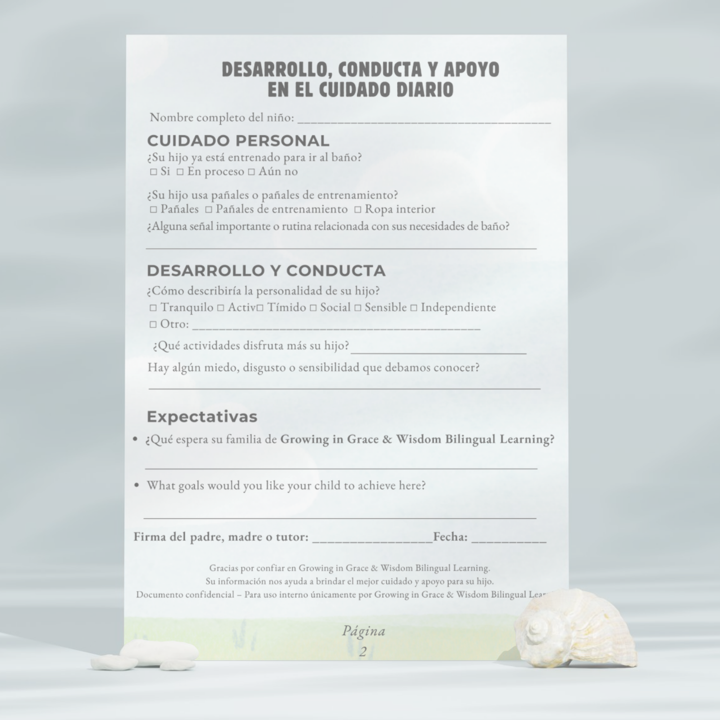 "Perfil del Niño" formulario de inscripción. Childcare Conociendo al niño/ inglés y español. Descarga pdf. Guardería