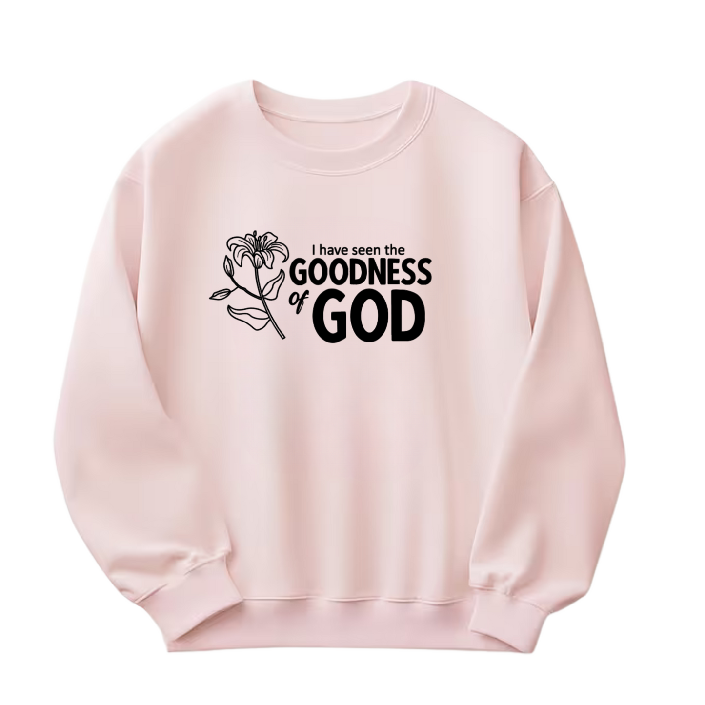 Sueter Rosa viejo " La Bondad de Dios" en inglés y español.