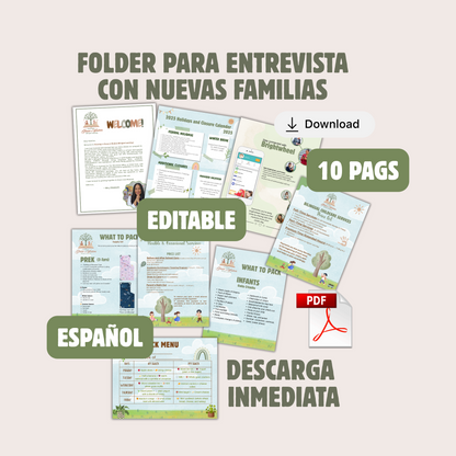 Folder para entrevista con nuevas familias (editable) Español (Guardería-Daycare)
