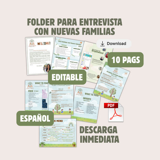 Folder para entrevista con nuevas familias (editable) Español (Guardería-Daycare)