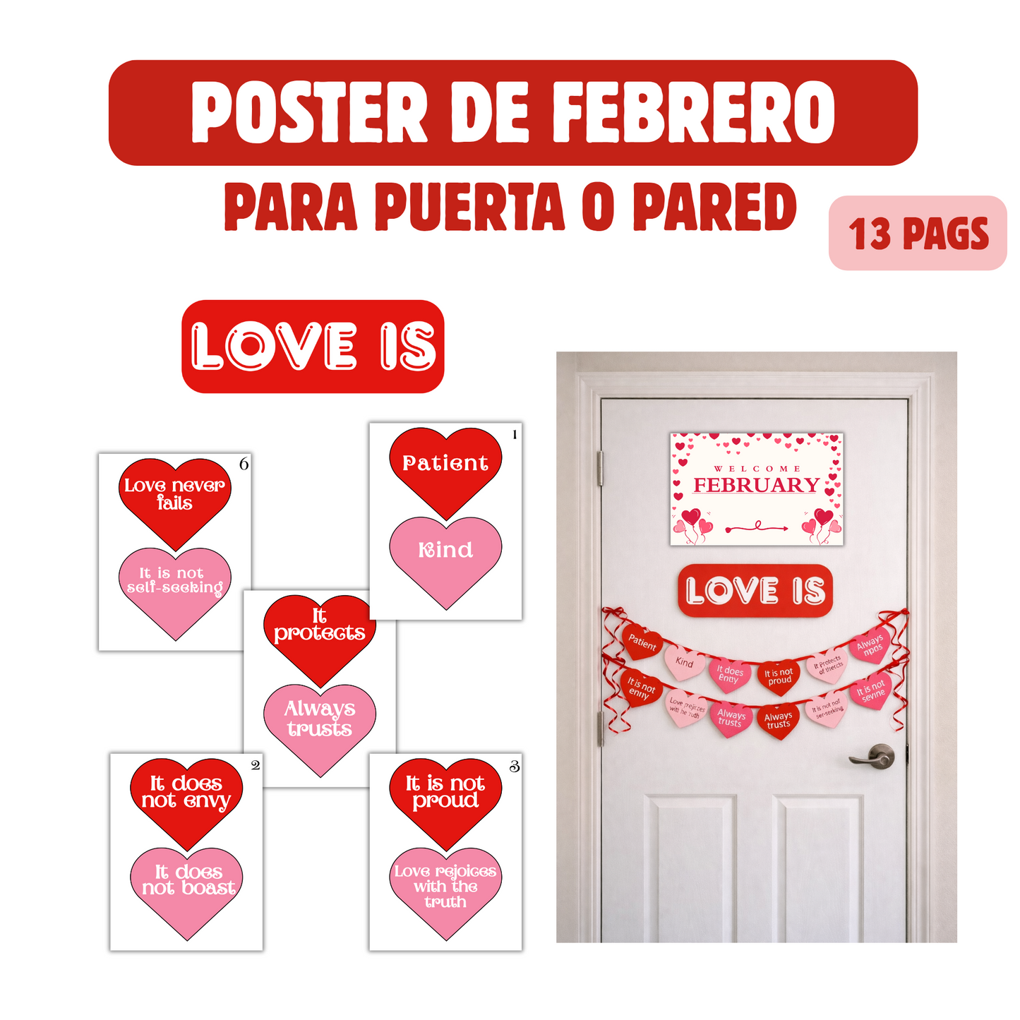 Diseño de Poster de Febrero para puerta o pared para descargar e imprimir  (tamaño 11x17) Inglés y Español