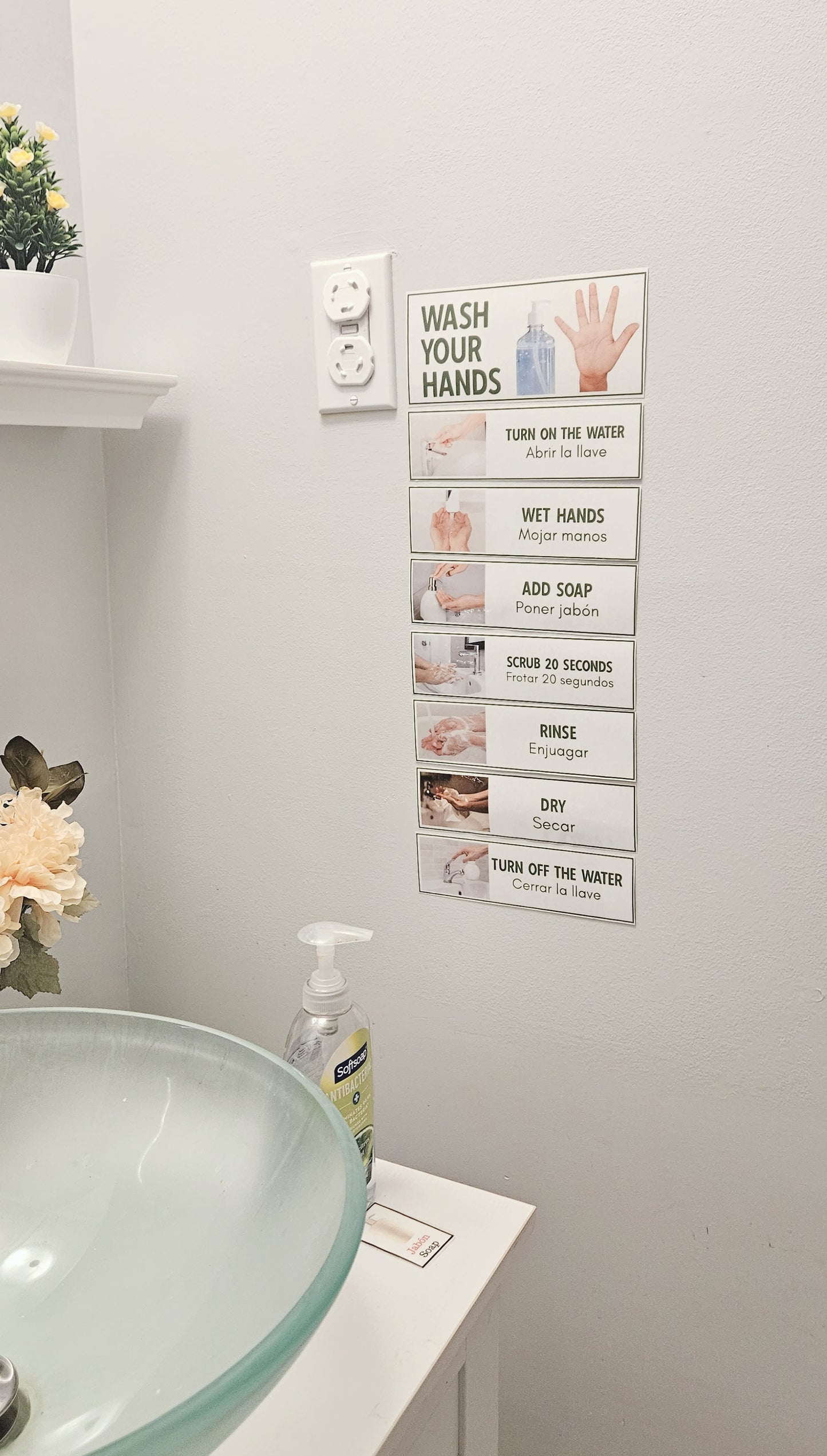 Visual Wash Your Hands Bilingüe descarga inmediata PDF Listo para imprimir y laminar
