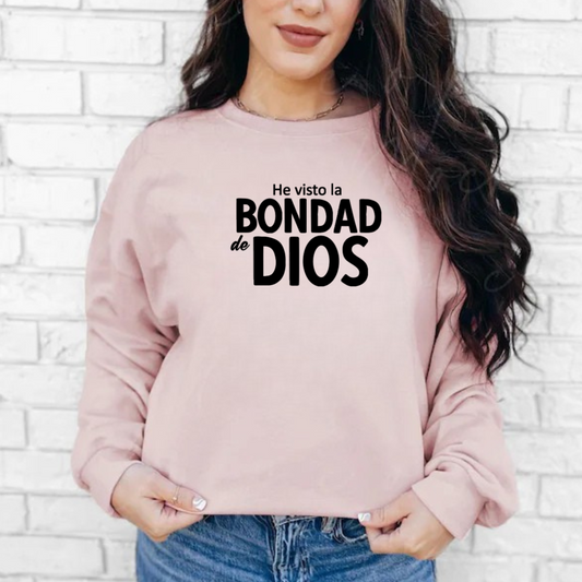 Sueter Rosa viejo " La Bondad de Dios" en inglés y español.