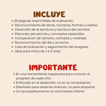 Preschool assessments pack/ Evaluación del progreso del niño. Pdf impr ...