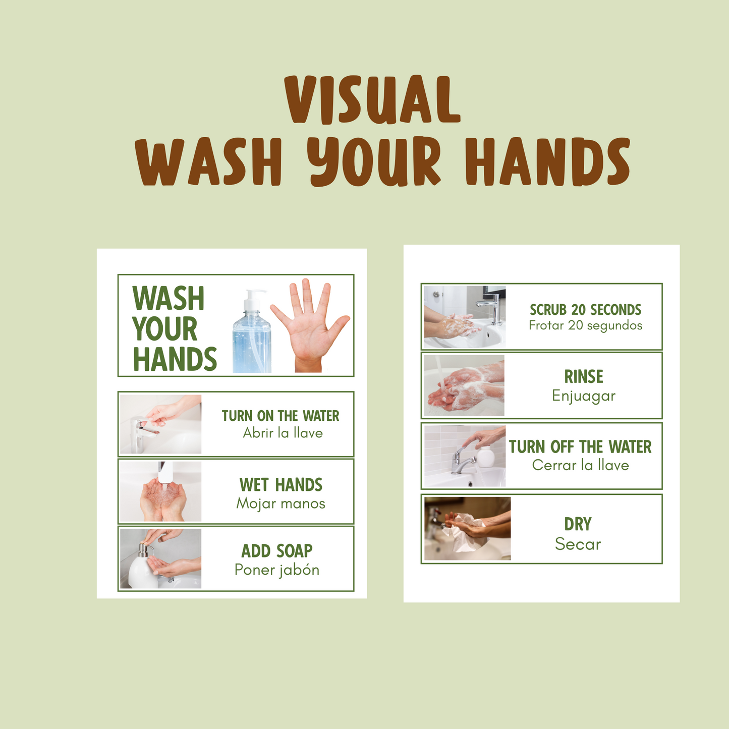 Visual Wash Your Hands Bilingüe descarga inmediata PDF Listo para imprimir y laminar