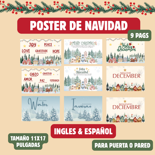 Posters-Carteles de Navidad/Diciembre/Winter para puerta o pared (tamaño 11×17") 9 diseños