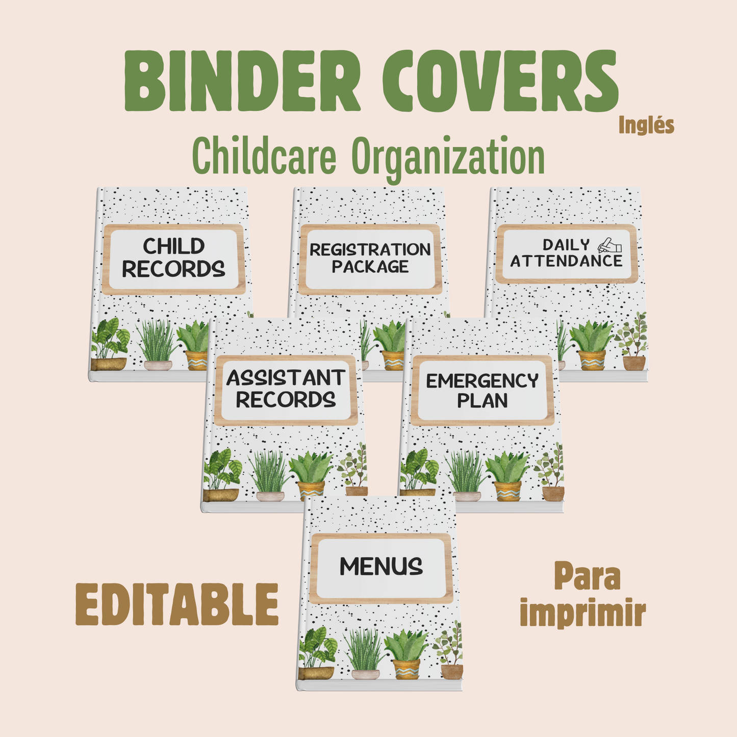 Binder covers with spinner, editable Childcare organization