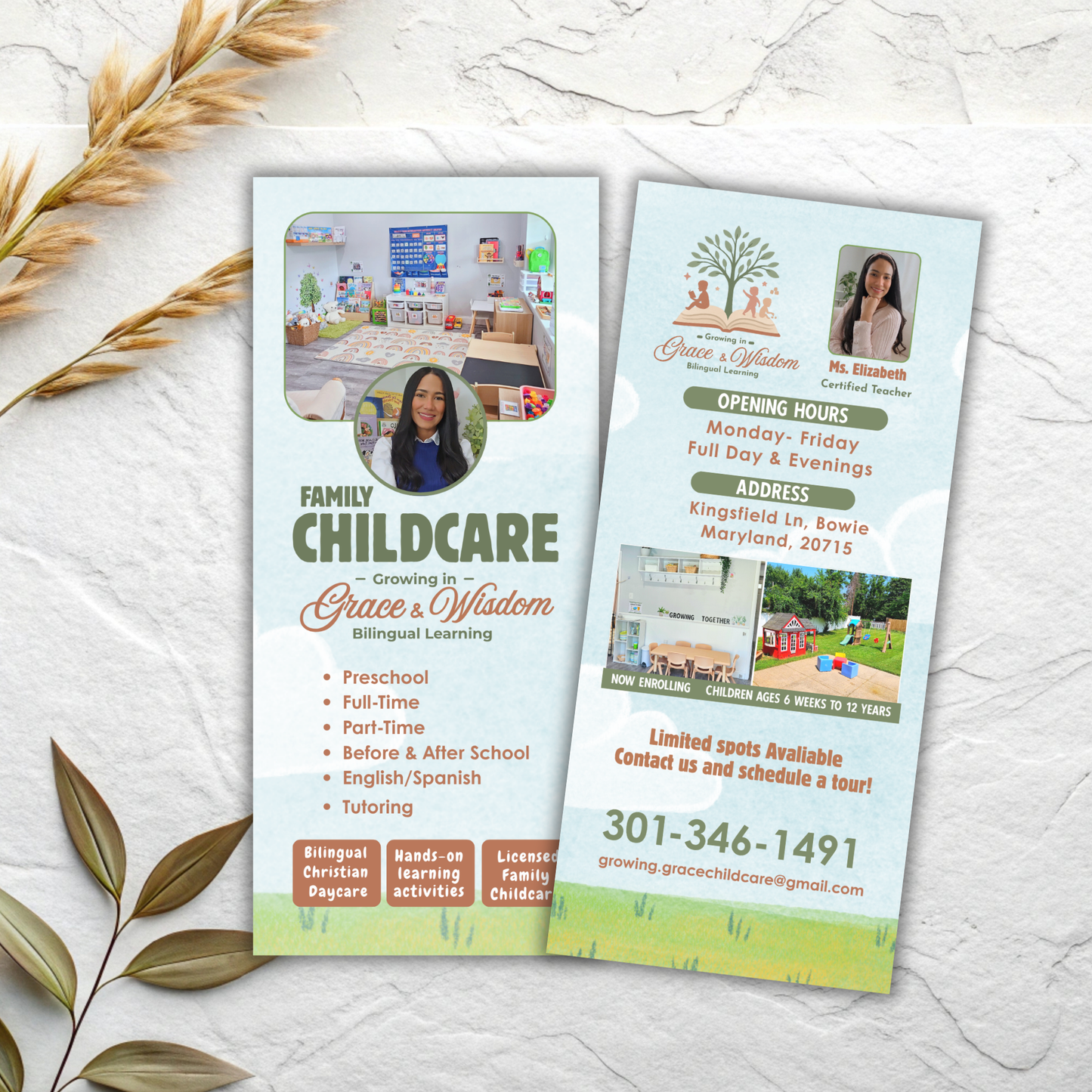 Flyer Vertical para promocionar Guarderías, Maestras, babysitter, emprendimiento, negocio| Plantilla Editable Canva (4x9 in)