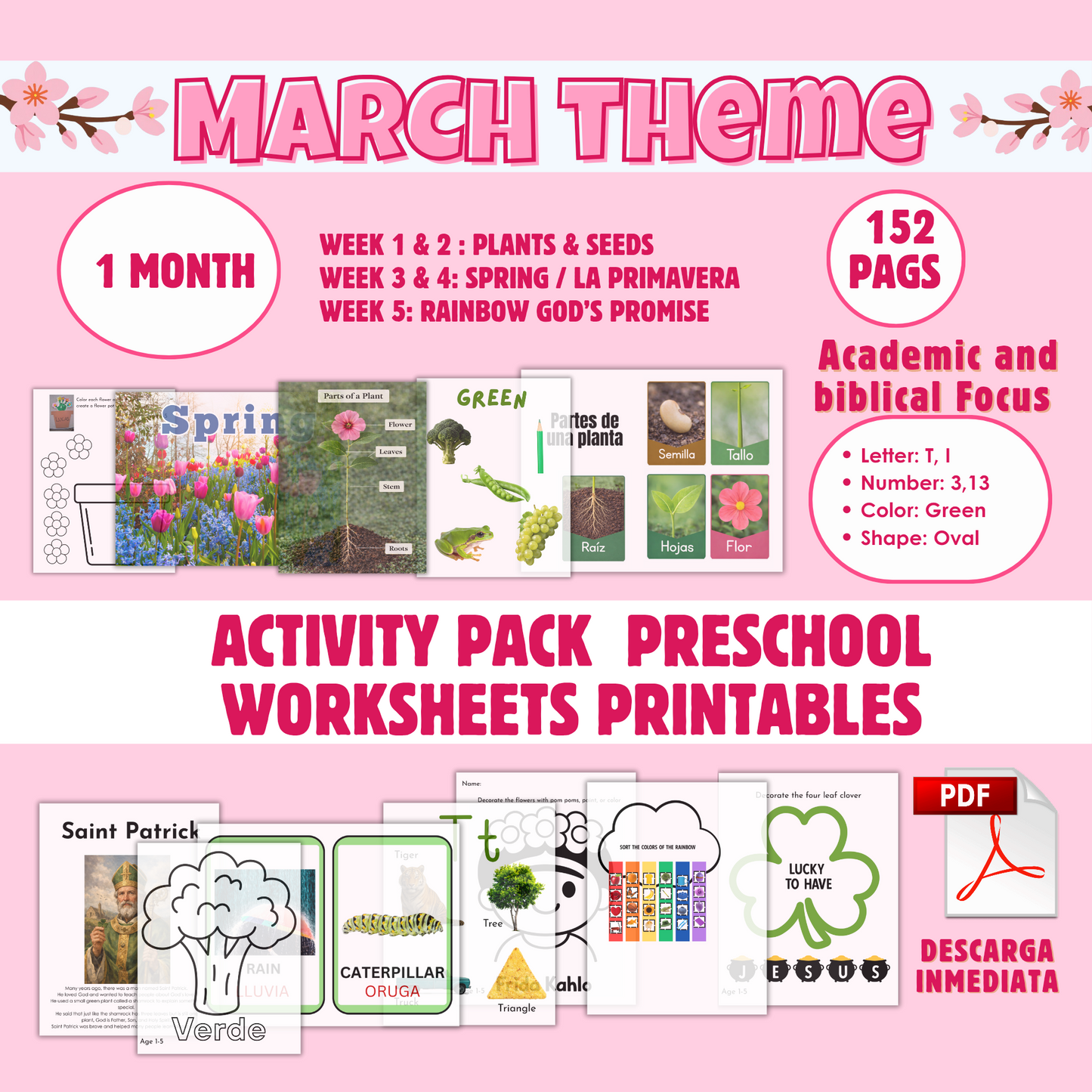 March Theme (Activity Pack)Preschool Worksheets imprimibles Descarga inmediata PDF