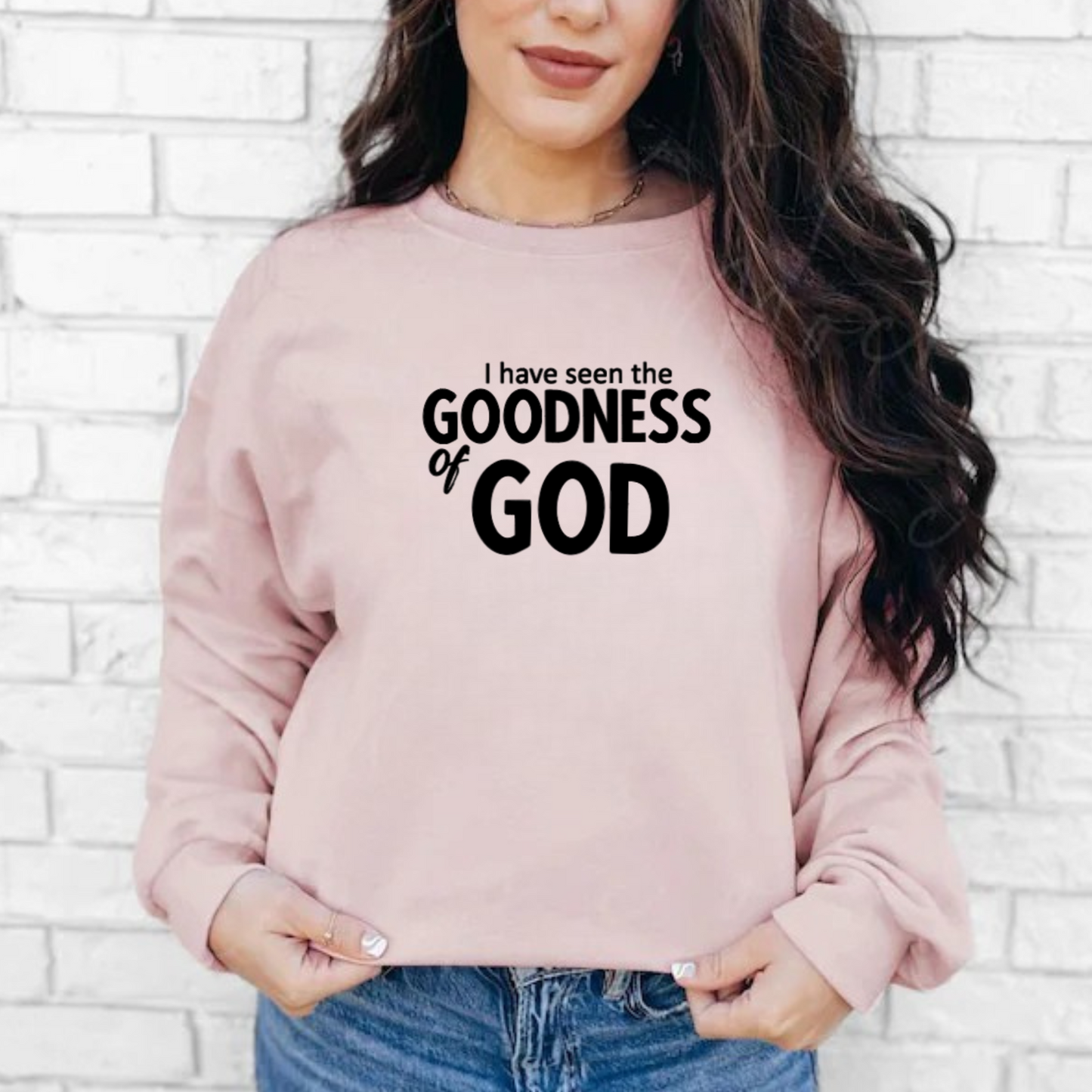 Sueter Rosa viejo " La Bondad de Dios" en inglés y español.