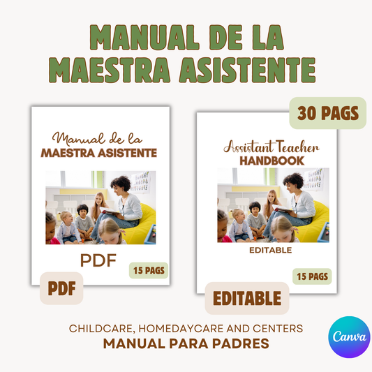 Manual para Asistente Maestra (Inglés&Español) (Pdf & Editable) Descarga inmediata. (30 págs)