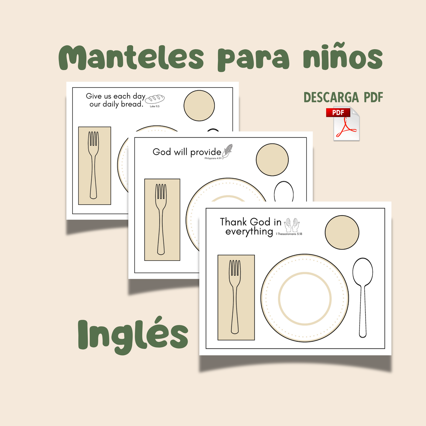 Diseño de Manteles para descargar, imprimir y plastificar. Como poner la mesa (Edicativo) bilingüe
