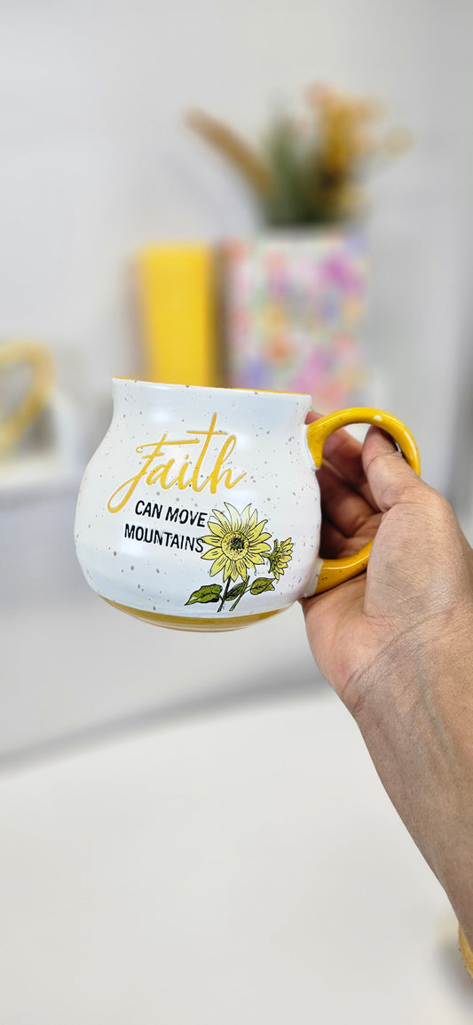 Taza "Faith can move mountains" mug girasoles amarillo