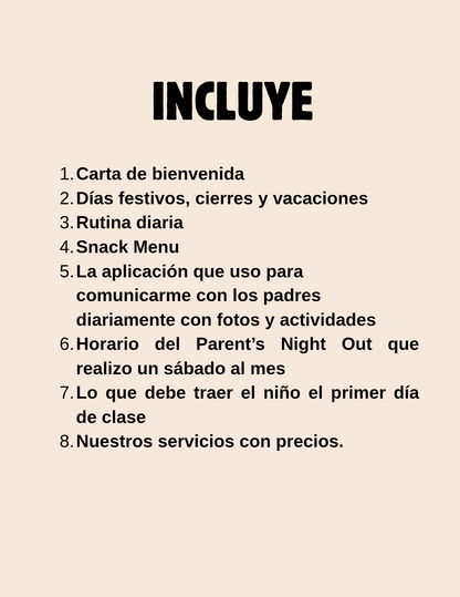 Folder para entrevista con nuevas familias (editable) Español (Guardería-Daycare)