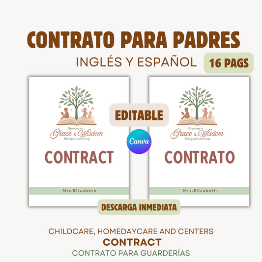 Contracto para Padres en Inglés y Español (16 págs)Editable en canva, descarga inmediata