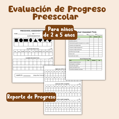 Preschool assessments pack/ Evaluación del progreso del niño. Pdf impr ...