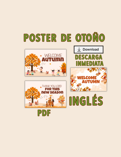 Poster de otoño/Tamaño 17x11" Bilingüe Inglés- Español. Para decoración-Puerta.