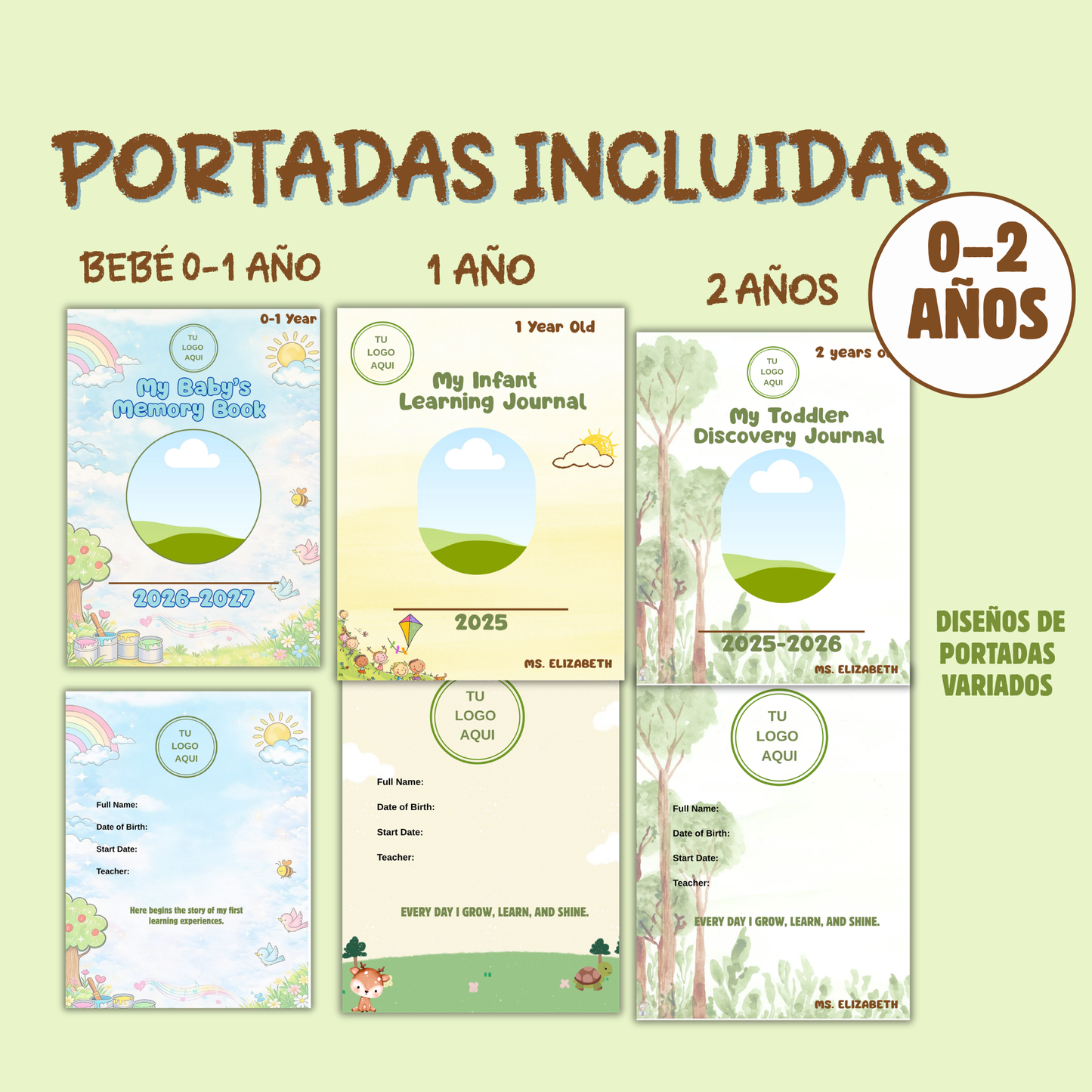 Portafolio Educativo Completo para niños de 0-2 años (editable en canva) Inglés y Español