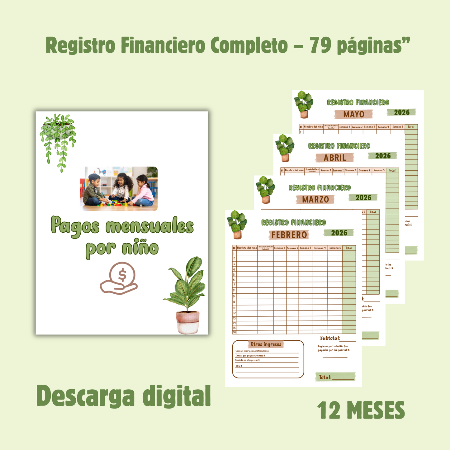 Registro financiero 2026/ Español-descarga inmediata/Registro financiero anual para imprimir.